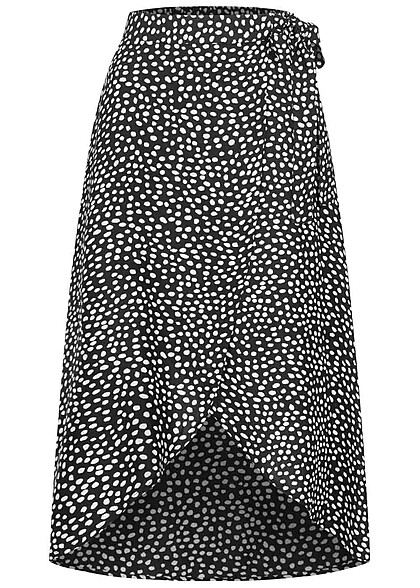 Pieces Damen NOOS Wickelrock mit seitlichem Bindedetail und Punkt Muster schwarz weiss