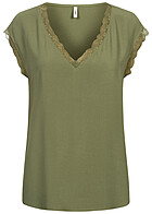 ONLY Dames NOOS Viscose Top met v-hals en kanten details groen