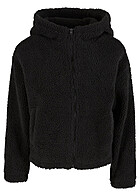 Urban Classics Dames Crop Sherpa Jacke met Kap 2-Pockets zwart