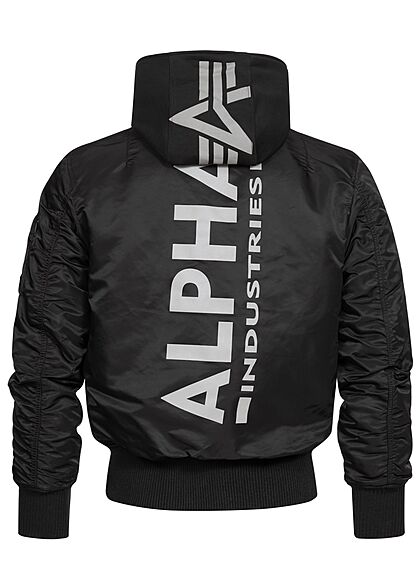 Toezicht houden Trots Gaan Alpha Industries Heren Bomberjack met afneembare capuchon 2 zakken grijs  logo op de achterkant zwart