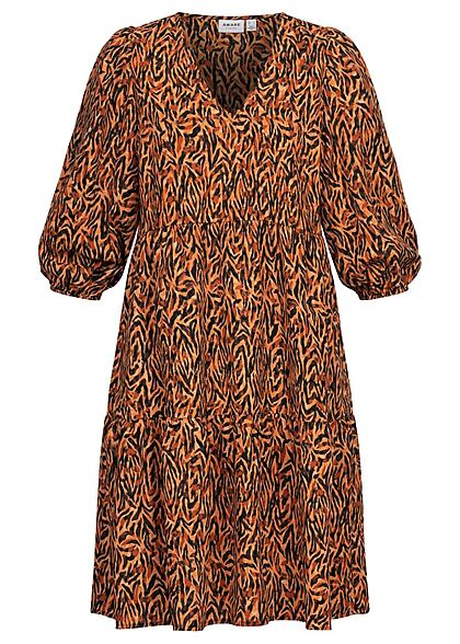 Aware by Vero Moda Dames Jurk met 3/4 mouwen en v-hals dierenprint oranje zwart