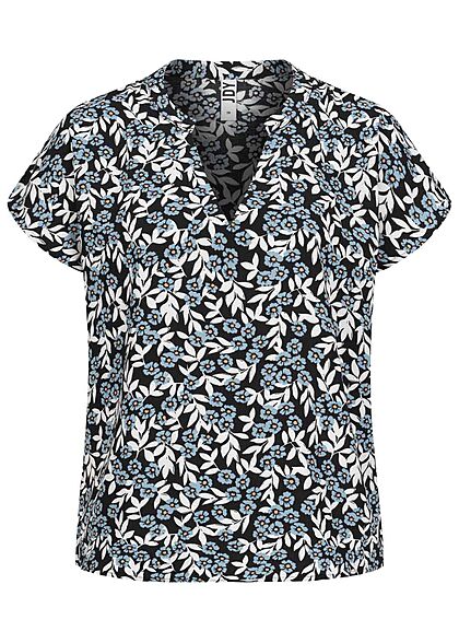 JDY by ONLY Dames T-shirt met V-hals en bloemenprint zwart