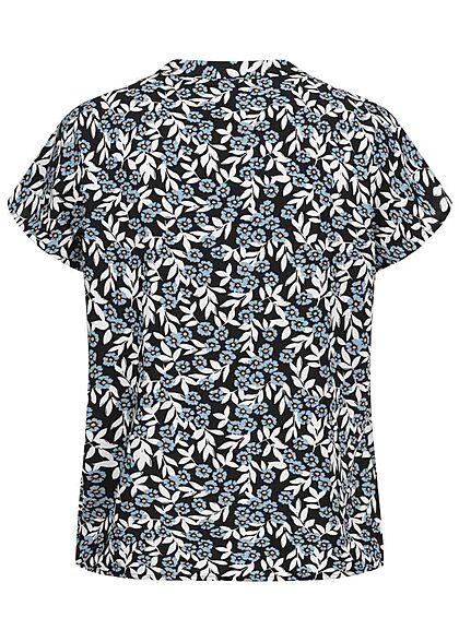 JDY by ONLY Dames T-shirt met V-hals en bloemenprint zwart