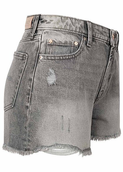 Bij elkaar passen Drama inschakelen ONLY Dames Jeans Korte broek met 5 zakken destroyed look grijs denim