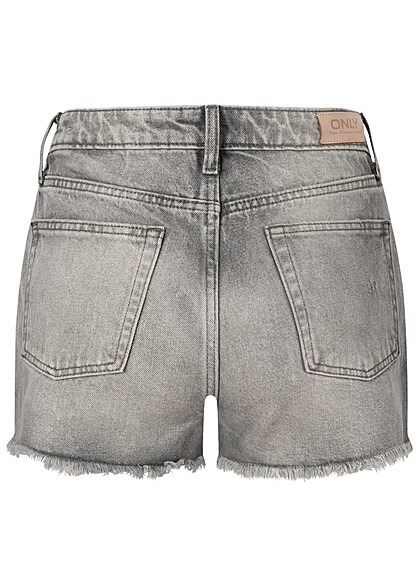 vis positie Zuidelijk ONLY Dames Jeans Korte broek met 5 zakken destroyed look grijs denim