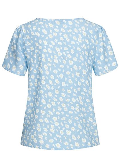 ONLY Dames Viscose Top met korte mouwen en bloemenprint lichtblauw