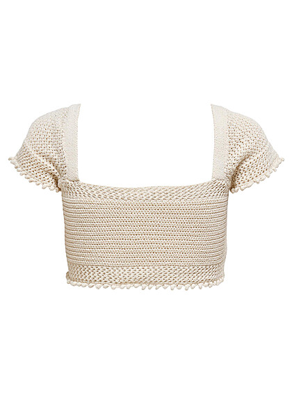 ONLY Dames Korte gebreide top met franje details aan de zoom beige