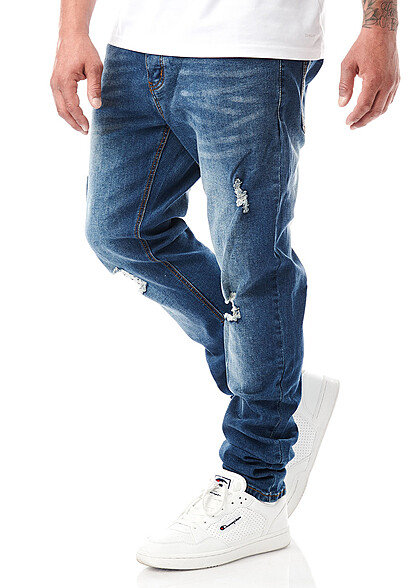 veiligheid Investeren Canberra Seventyseven Lifestyle Heren Jeans Broek met 5 zakken destroyed look  donkerblauw