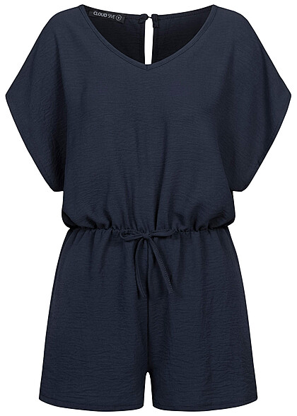 Cloud5ive Damen Musselin Playsuit Jumpsuit mit Fledermausrmeln navy blau