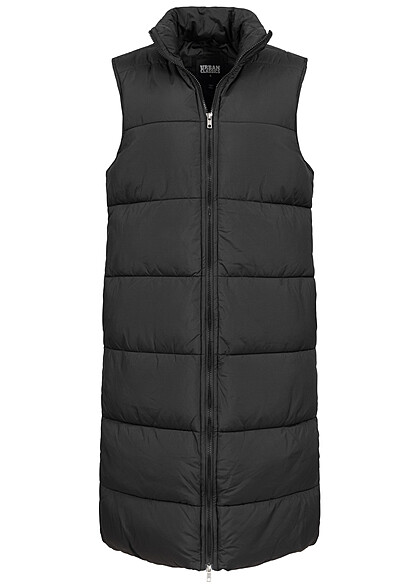 Urban Classics Dames Longform gewatteerd vest met ritssluiting en zakken zwart