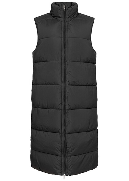 Urban Classics Dames Longform gewatteerd vest met ritssluiting en zakken zwart