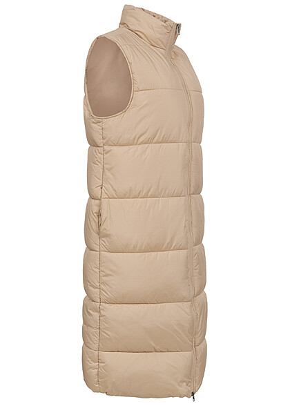 Urban Classics Dames Longform gewatteerd vest met ritssluiting en zakken beige