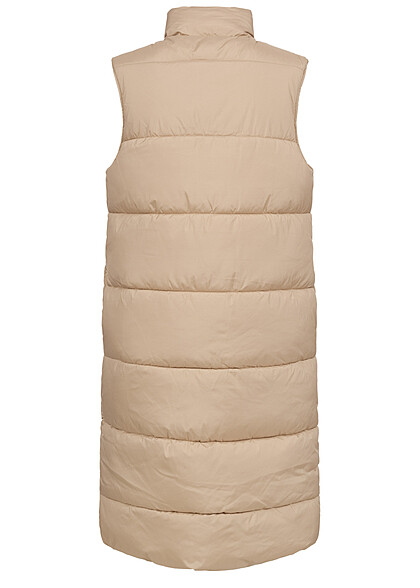 Urban Classics Dames Longform gewatteerd vest met ritssluiting en zakken beige