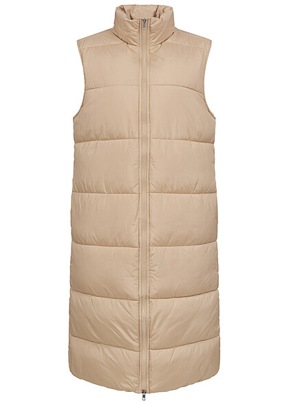 Urban Classics Dames Longform gewatteerd vest met ritssluiting en zakken beige