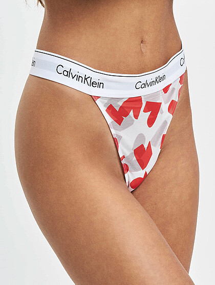 Calvin Klein Damen String Thong Tanga mit Herz Print weiss rot