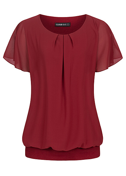 Cloud5ive Dames Chiffon Top met vleermuismouwen wijn rood