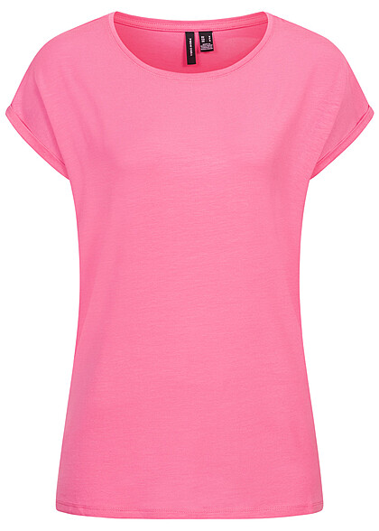 Vero Moda Damen NOOS T-Shirt Top mit rmelumschlag cosmos pink