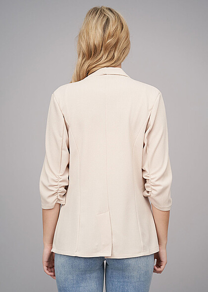 Cloud5ive Dames Blazer met geplooide 3/4 mouwen en structuurstof beige