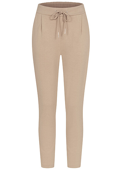 Cloud5ive Dames Stoffen broek met 2 zakken en trekkoorden beige