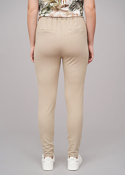 Cloud5ive Dames Stoffen broek met 2 zakken en trekkoorden beige