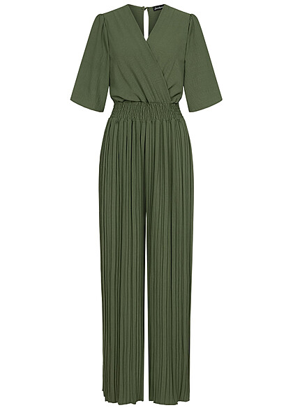 Seventyseven Lifestyle Dames Jumpsuit in wikkellook met plissbroek groen