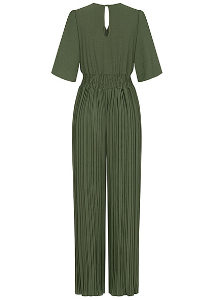 Seventyseven Lifestyle Dames Jumpsuit in wikkellook met plissbroek groen