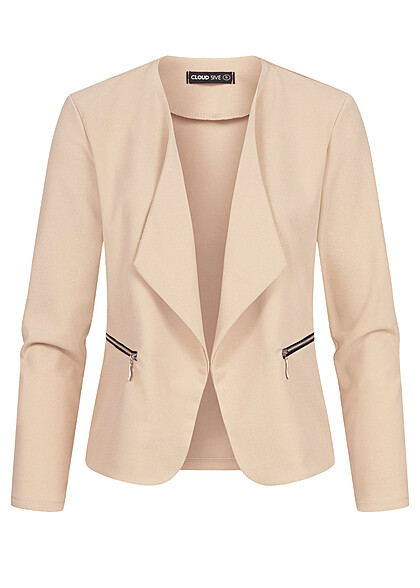 Cloud5ive Dames Blazer met 2 zakken met ritssluiting beige