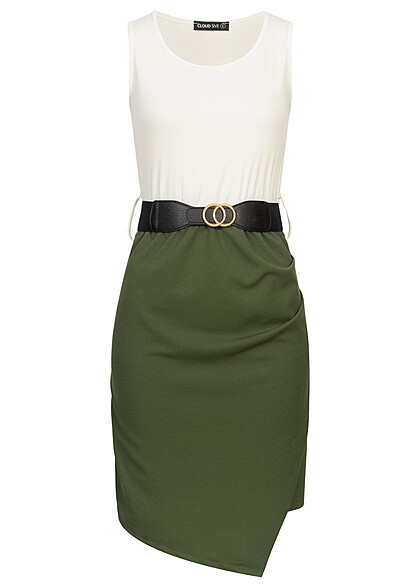 Cloud5ive Dames 2-Tone Jurk met riem wit groen