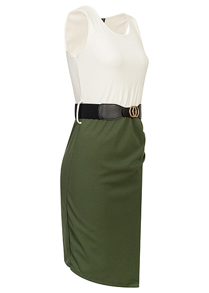 Cloud5ive Dames 2-Tone Jurk met riem wit groen