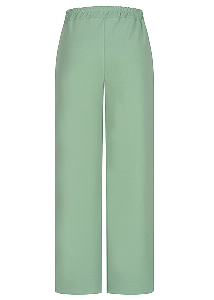 Cloud5ive Dames Stoffen Broek met wijde pijpen en elastische tailleband groen