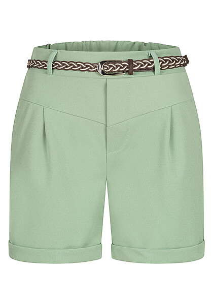 Cloud5ive Dames Crpe Shorts met 2 zakken en gevlochten riem groen