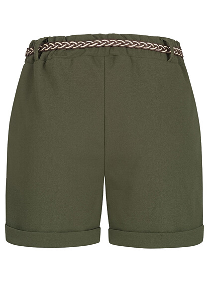 Cloud5ive Dames Crpe Shorts met 2 zakken en gevlochten riem groen