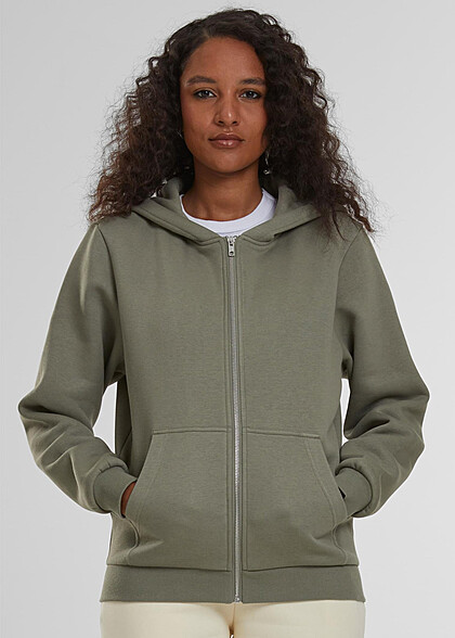 Urban Classics Dames Zip-Hoodie met 2-Zakken olijfgroen